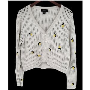 Forever 21 White Knit Cardigan with Yellow Lemon Embroidery
